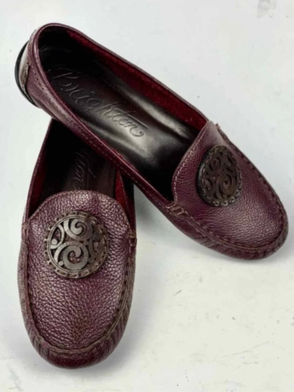 Brighton Cordovan Leather Moccasins Flats Loafers, Burgundy/Brown - Size 7